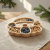 Solid Wood Fruit Bowls Wooden Christmas Divided Tray, Gingerbread Man Santa Xmas Tree Compartment Snack Rustic Kitchen Table Decor Platter,