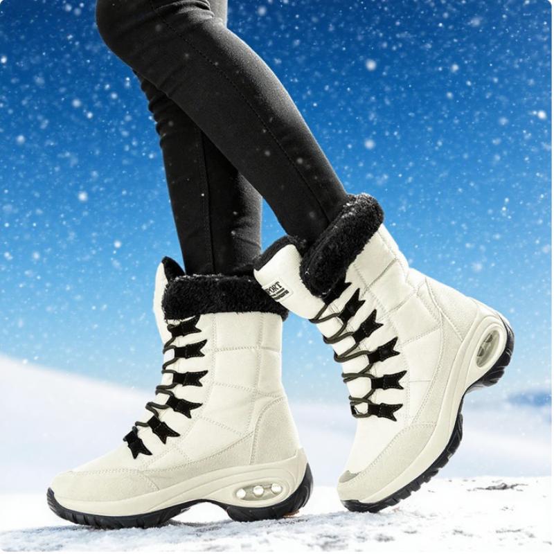 Damenstiefel Winter Warm Qualität Mid-Calf Schneestiefel Hohe Qualität Schneestiefel Schnürung Bequem Knöchel Outdoor Wasserdicht Wandern