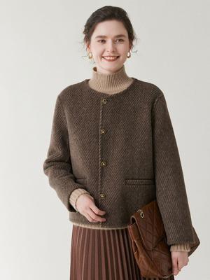 Women's Retro Double-Faced Wool Coat with Metal Buckle - Short/Long, Thickened for Autumn/Winter