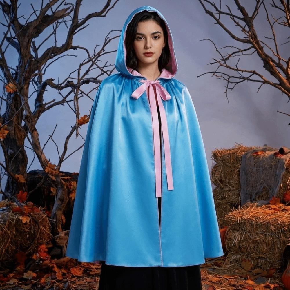 Blue Pink Gothic Costume Cape Solid Color Hooded Cape Cute Halloween Cloak Halloween