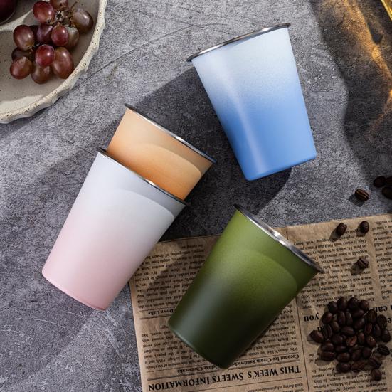 Yousheng Stainless Steel Cup, Reusable with Gradient Color Camping Cup, Frosted Texture Lightweight Beer Cup for Outdoor Picnic