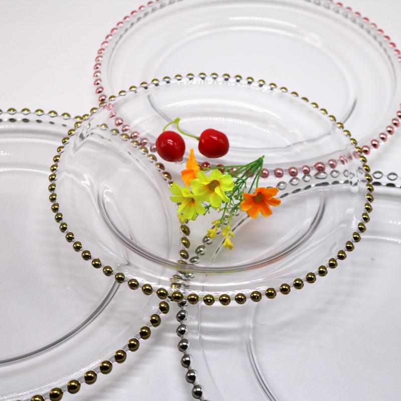 Nordic Style Golden Beaded Glass Fruit Plate - Round and Elegant for Banquets
