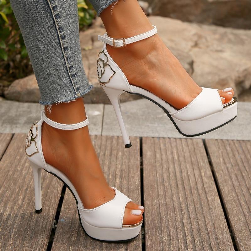 Fashion Women's Stiletto Sandals Summer New Round Head Open Toe Line with Thick Soles Anti-slip Wear-resistant High Heels
