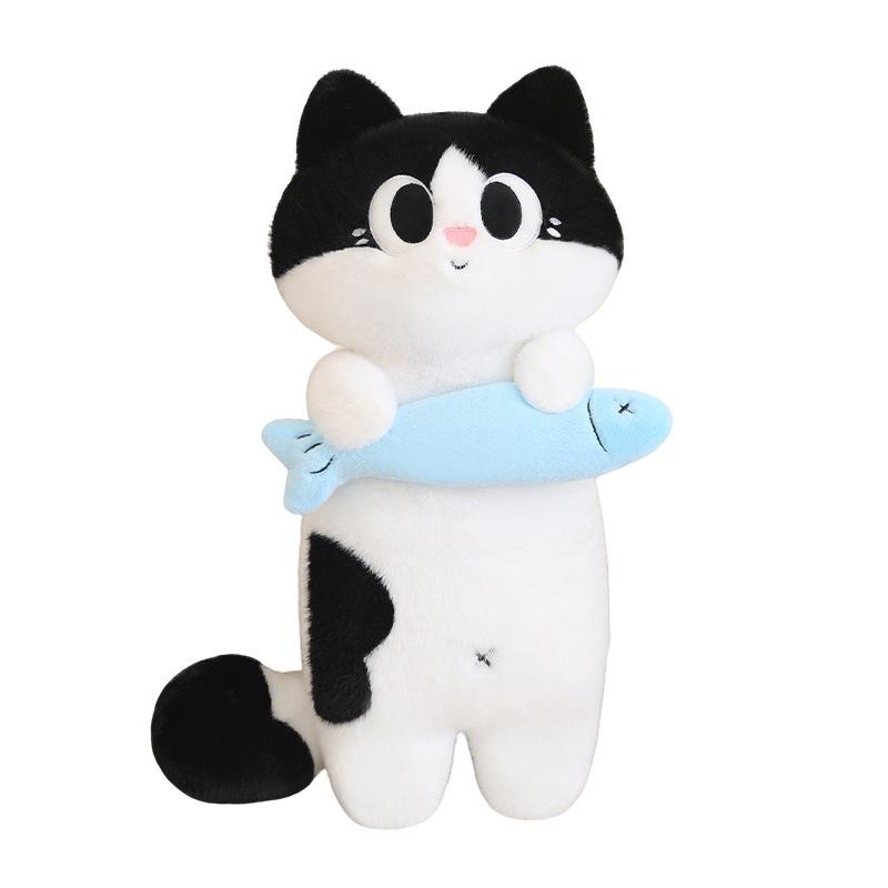 Siamese Cat Plush Fish-Catching Doll Pillow – Perfect Birthday Gift for Kids and Cat Lovers.