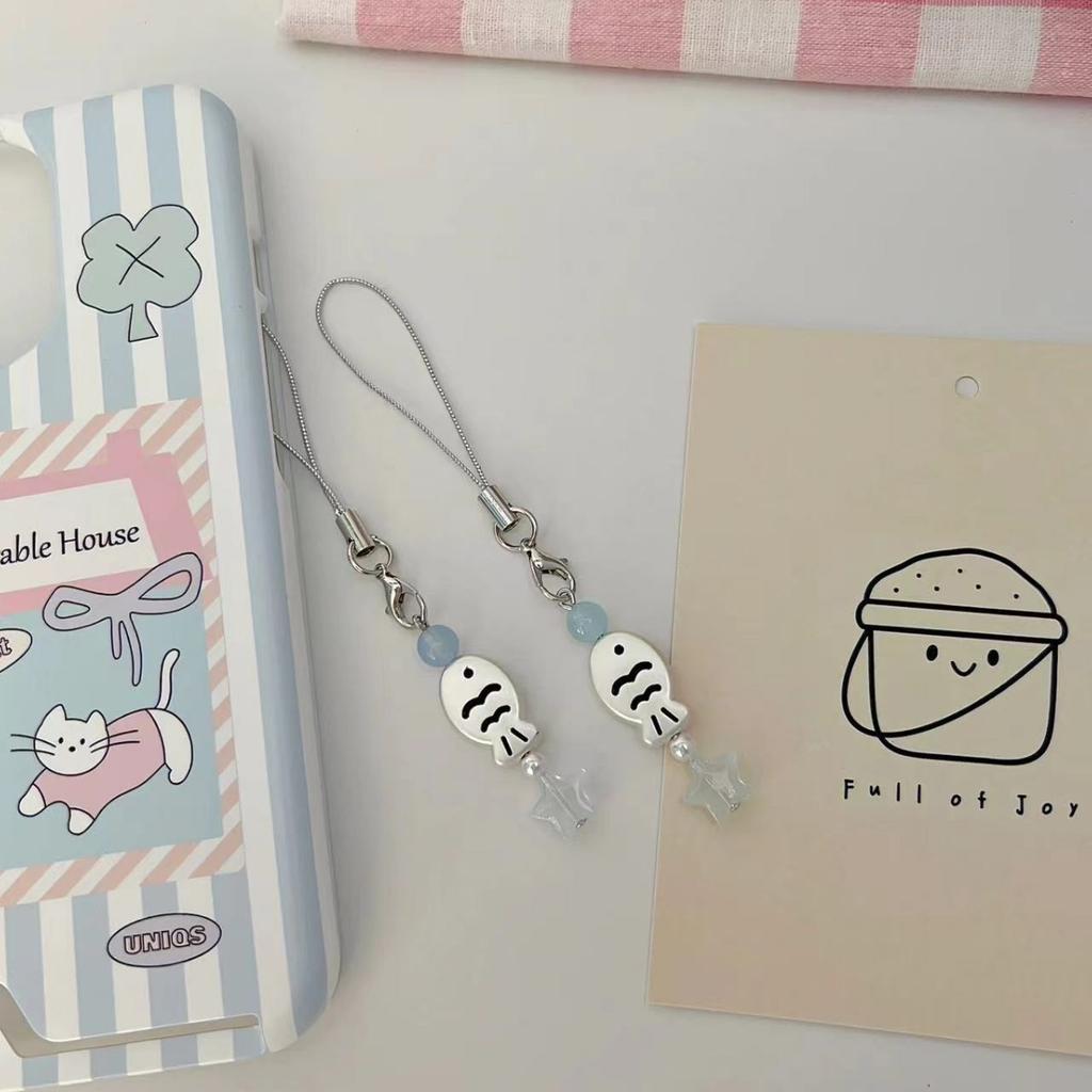 Sweet Y2k Fish Phone Charm Phone Chain Phone Case Pendant Mobile Lanyard Cute Beaded Cell Phone Strap Bag Keychain