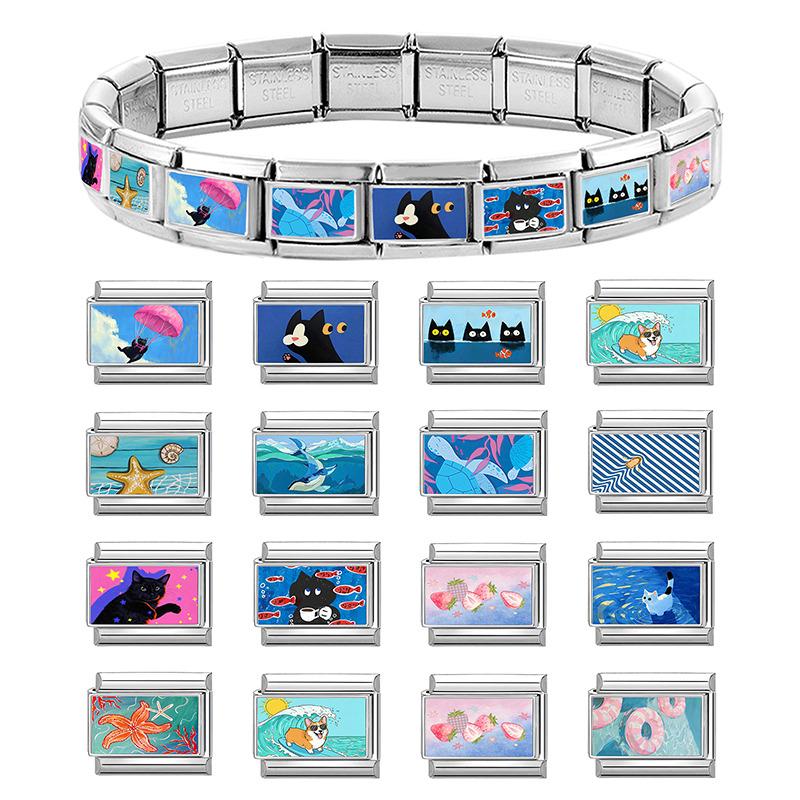 Y2K Lovely Animals Dog Cat Starfish Blue Italian Charm Fit 9mm Stainless Steel Women Men DIY Making Bracelet Jewelry Wholesale