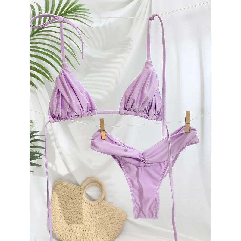 Pleated Brazilian Folds Bikini Set, Sexy Micro Bikinis, 2023 Women Swimsuit, Female Triangle Swimwear, Beach Wear Bathing Suit