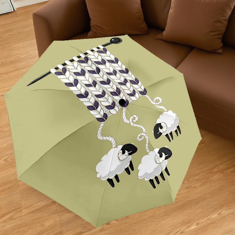 1PC knitting sheep Automatic Open/Close Umbrella with Windproof, 8-Rib Sturdy Canopy, Durable Ribs, Fashionable Design, Outdoor Accessory, Fun Prin, H