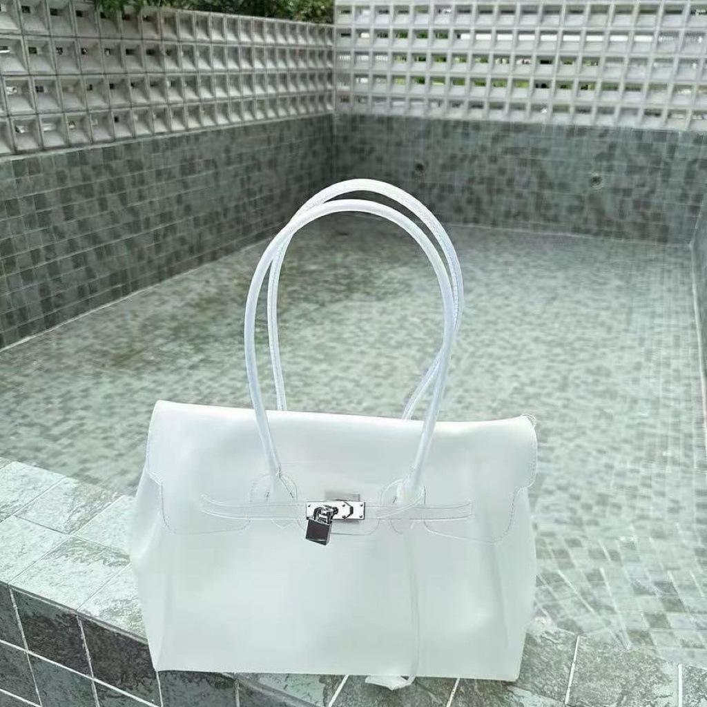 2026 Women's Waterproof TPU Jelly Handbag - Fashionable Lock Buckle Tote for Beach & Everyday Use
