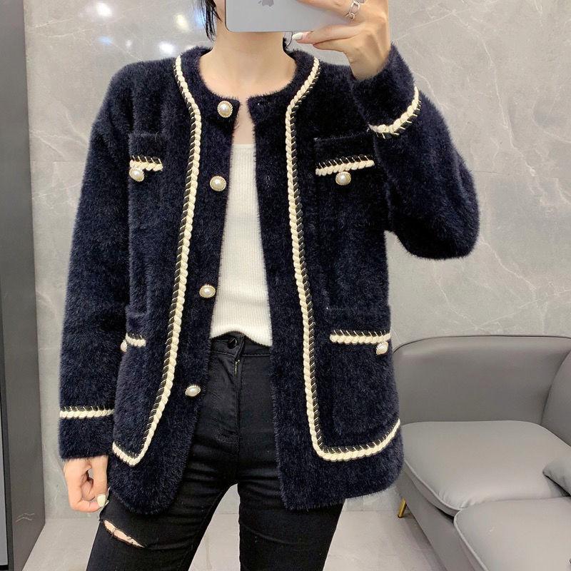 Cappotto corto in pelliccia di visone imitazione autunno e inverno Cappotto da donna sciolto versione coreana di piccolo cardigan girocollo lavorato a maglia a vento profumato Nuovo