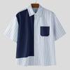 INCERUN Men Striped Shirts Casual Short Sleeve Patchwork Buttons Up Tops