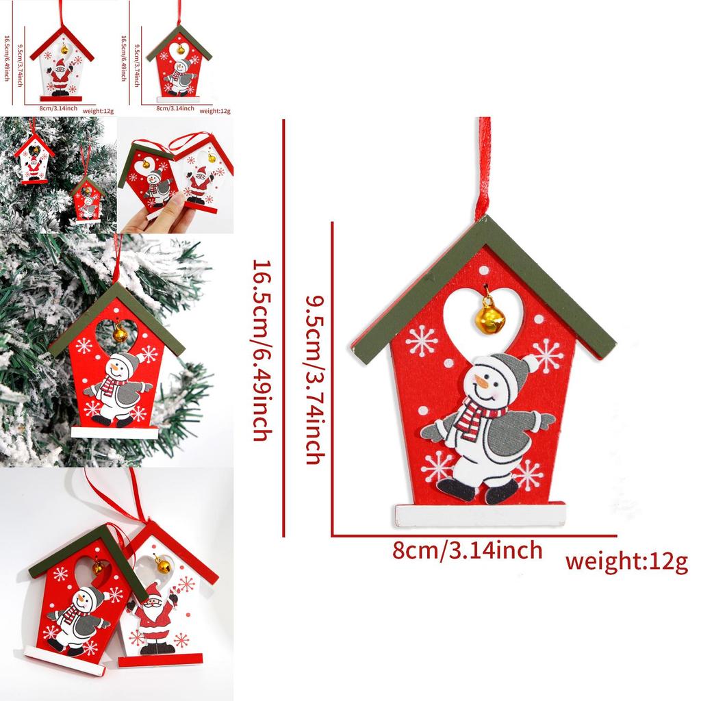 Adorable European And American Style Wooden Christmas Cottage Hangings With Santa And Snowman Designs