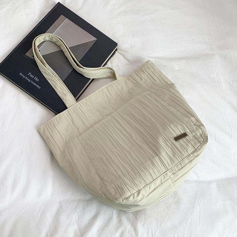 

Summer Fashi Shoulder Bag Oxford Fabric Unisex Handbag Casual Fashi Travel Pleated Fabric Handbag білий