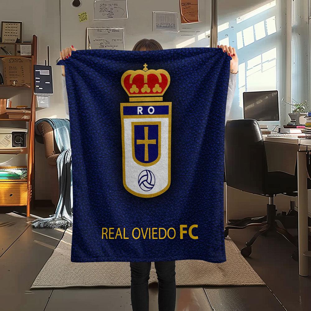 Real Oviedo Printed Flannel Blanket, soft throw for bedroom sofa, washable,soccer fan merchandise, great gift.