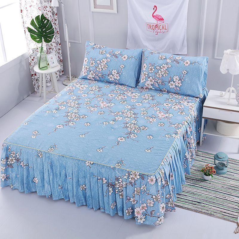 3Pcs Bed Sheet Pillowcase Lace Skirts Bedding Set Bedspread Elastic Fitted Mattress Cover Bedsheet Couple Quilt Single