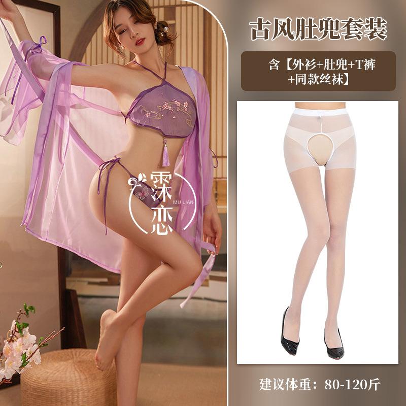 Erotic Underwear Elegant Antique Embroidery Belly Pocket Erotic Transparent Free Exotic Dancer Flirting Uniform Set