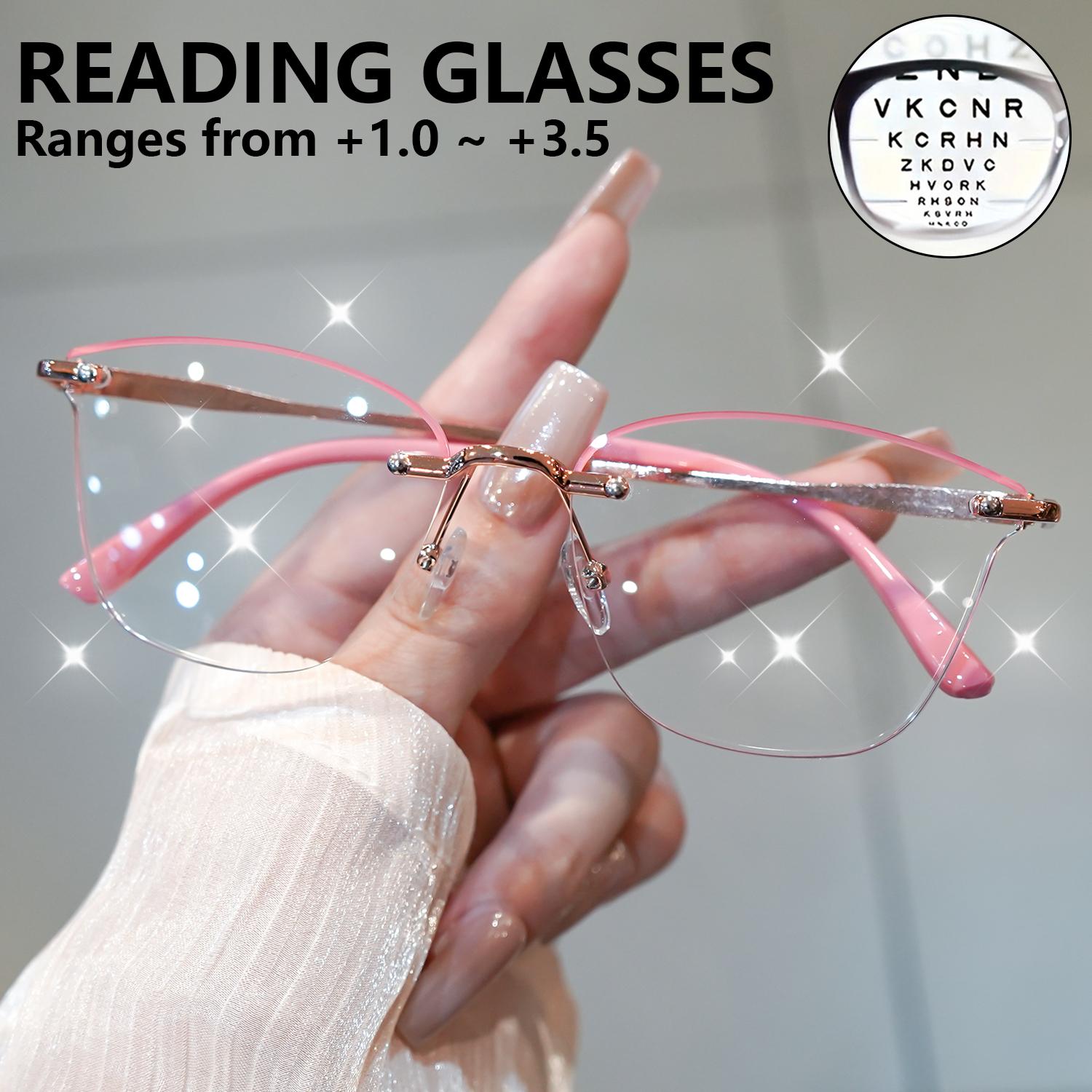 

Fashionable Rimless Reading Glasses Fine Glitter Cut Edge Presbyterian Glasses Luxury With Computer Reader 1.5