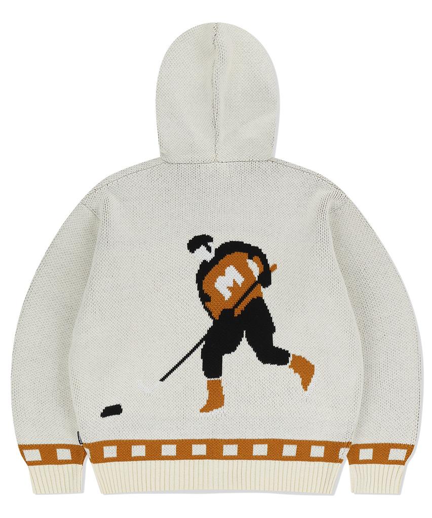 MAHAGRID Hockey Knit Zip-Up Hoodie Ivory(Mg2Efmk693A)