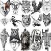 10 Sheets Animals Temporary Tattoos For Men Adults Arm Realistic Lion Wolf Tiger Tattoo Sticker Fake Solider Black Tatoos Paste