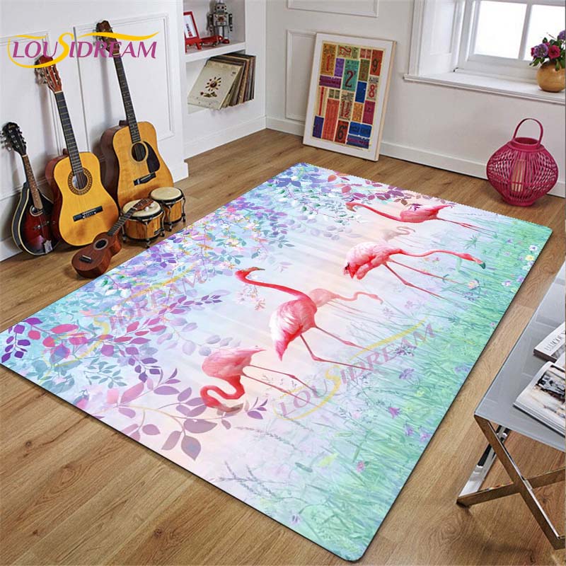 3D Flamingo Rug Carpet for Livingroom Bedroom Kids Room Colorful Modern Rug Non Slip Floor Carpet INS Style Decor Flower Carpet
