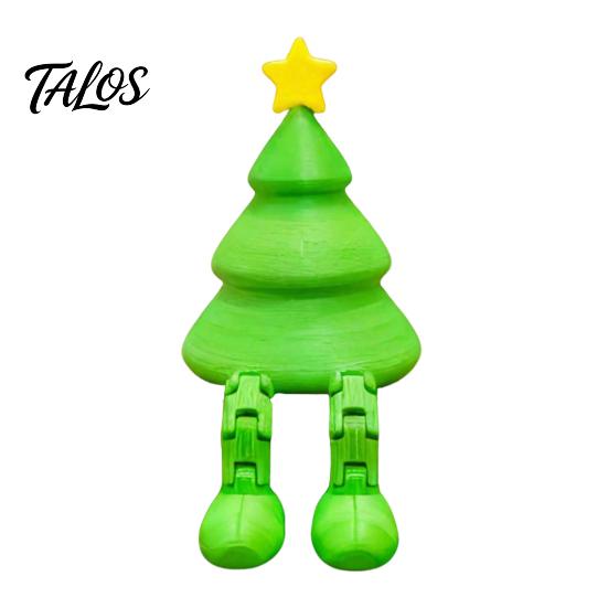 PLA Tree Ornament Christmas Figurine with Articulated Legs, 3D Printed Xmas Holiday Statue, Mini Desk Decoration for Home Office Shelf Green Decor