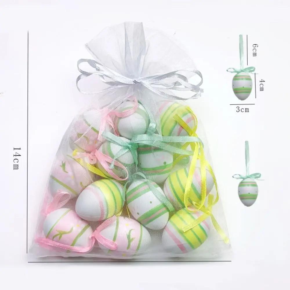 12PCS Plastic Easter Eggs Hanging Ornament Happy Easter Party Kids Gifts Home Decor Easter Tree Basket Colorful Eggs Decoration