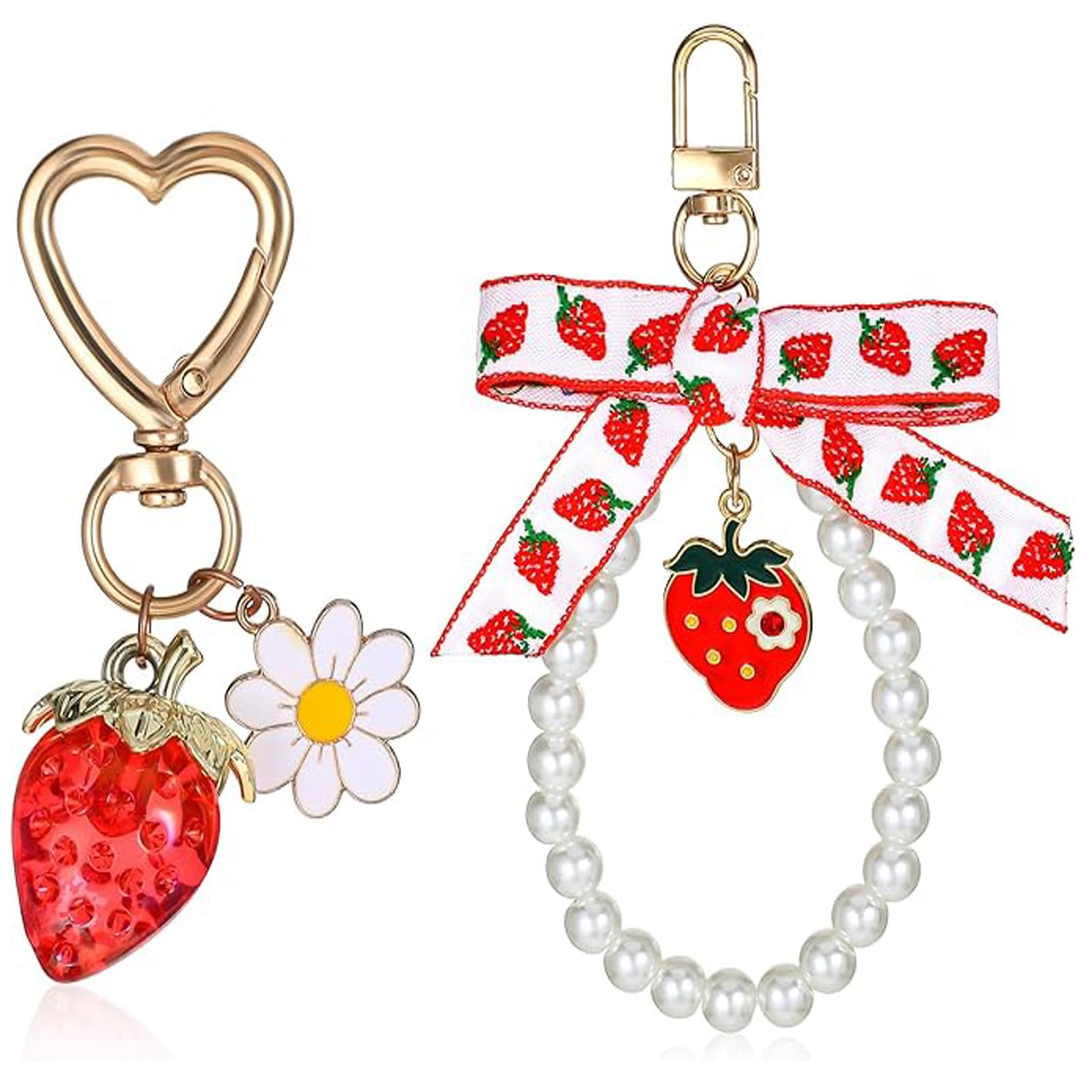 

[Хонниденд] Клубничный брелок 2 шт. Подвеска для сумки Милый сплав Брелок Жемчужный бантик Для пар красный