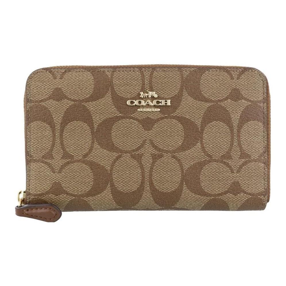Coach Zip Around 17 Classic Monogram Coated Canvas Coin Purse ID Card Holder Wallet Women wallet Khaki 88913-IME74 Khaki
