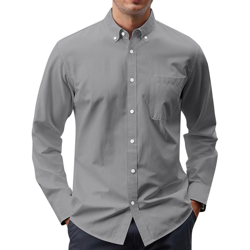 Men's Color Long Sleeve Casual Shirt with Turn-Down Collar for Everyday Wear and Sports