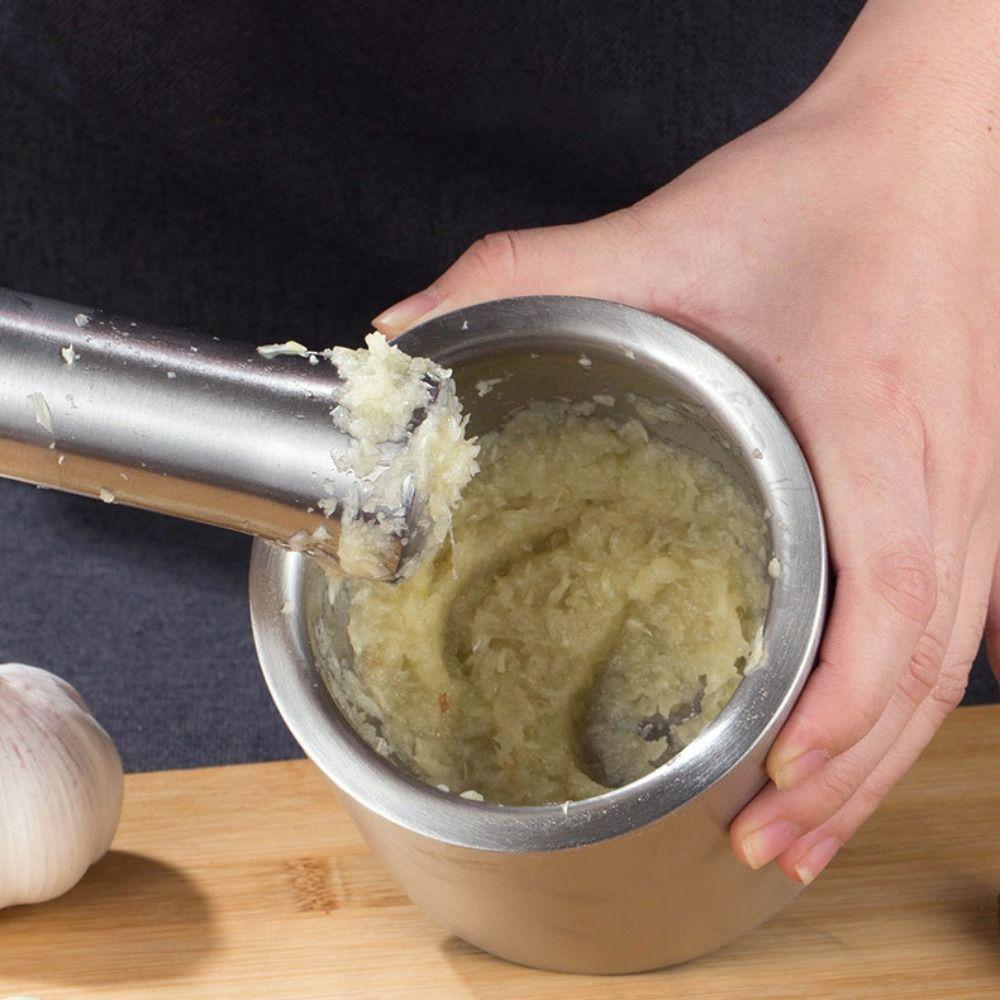 Durable 304 Stainless Steel Mortar and Pestle Set Rust Proof Splash-proof Lid Spices Grinder Household Manual Garlic Press Lemon
