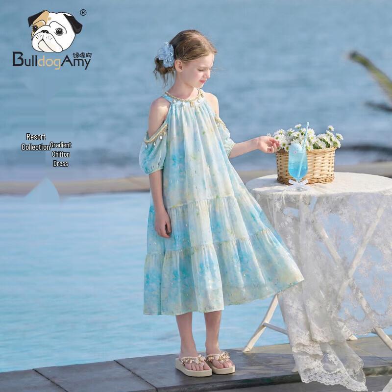 CHANZUIGOU Girls Coastal Shell Floral Chiffon Vacation Dress 140 cm