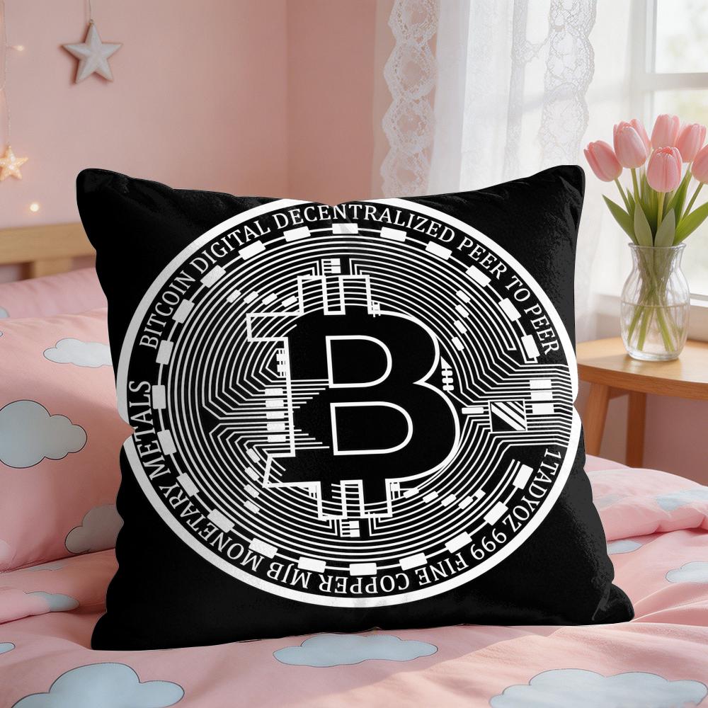 Bitcoin Btc Logo Cool Cushion Cover Square Short Plush Pillow Case Living Room Sofa Home Decor Funda X