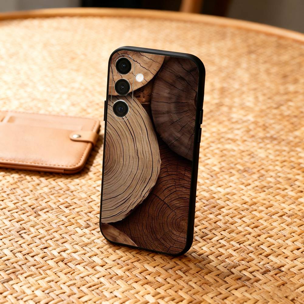 N-Natural W-Wood G-Grain Art Phone Case For Samsung  A73,72,71,A52,51,40,41,A22,A32,31,A13, Soft Black Shell