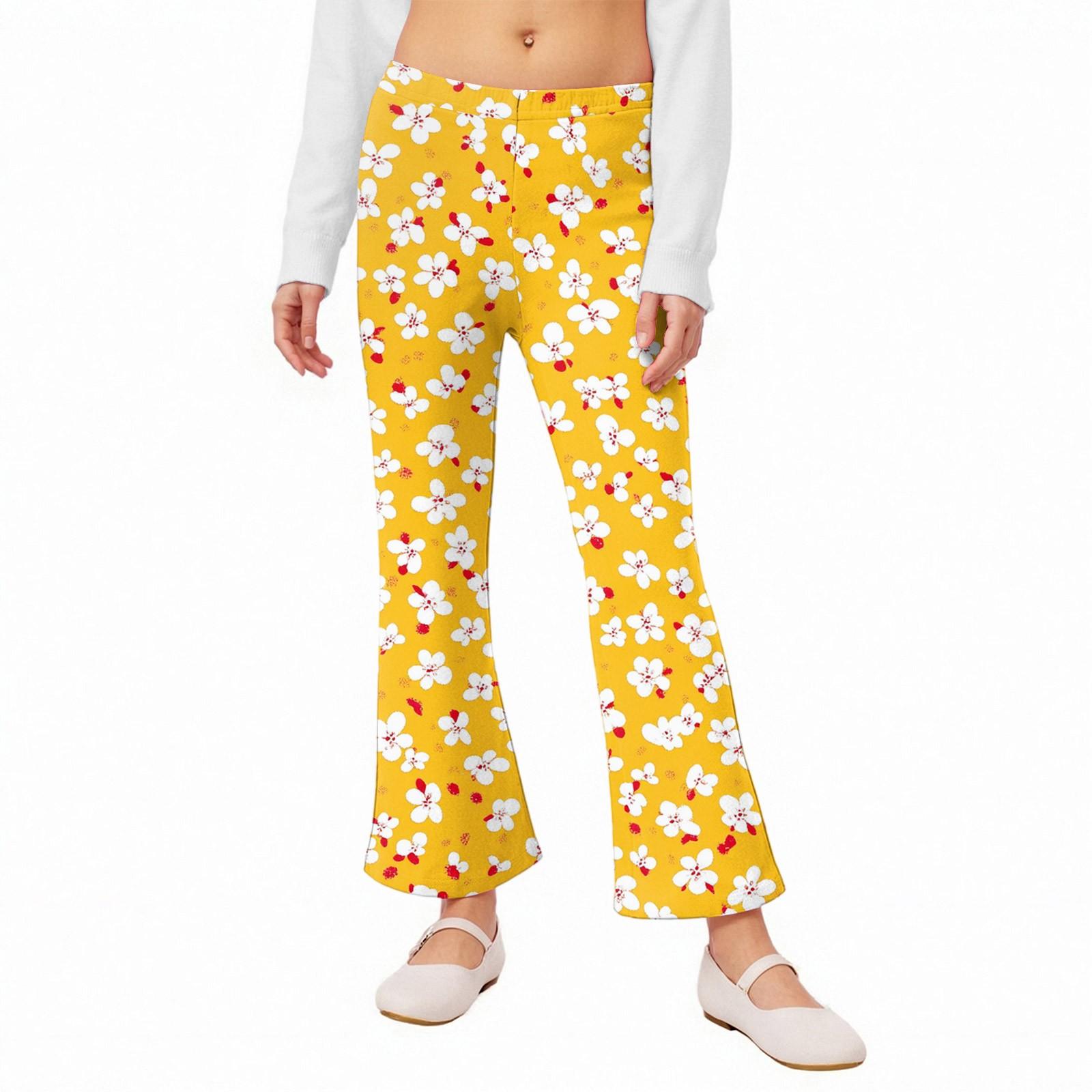 

Расклешенные леггинсы для девочек - Брюки-клеш с принтом 160 жёлтый