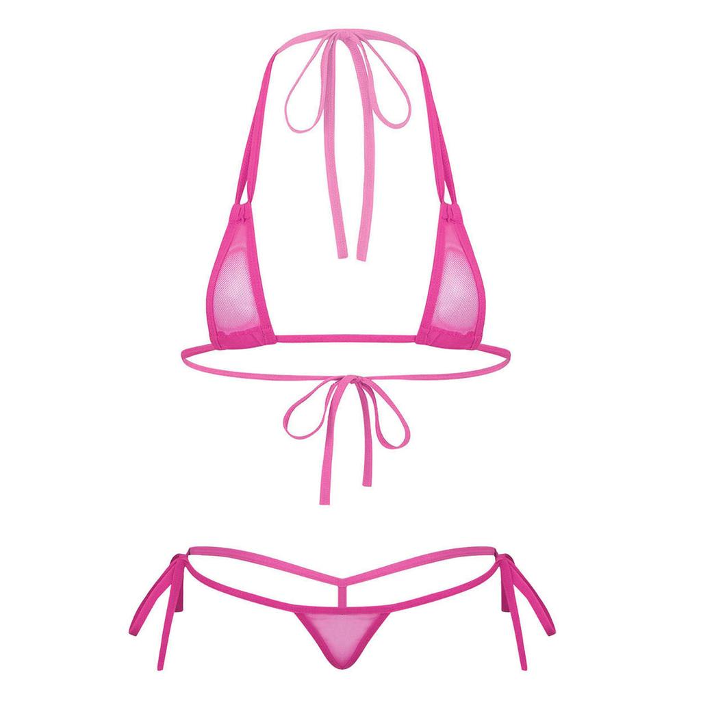 Damen Durchsichtiges Netz Träger Micro-Bikini-Set Dreieck Badeanzug Badehose Strand Pool Sonnenbaden