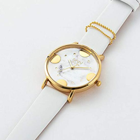 Women's White Marble-patterned Waterproof Watch, 33mm, Gold, Popular Brand NUWL CROCE DOT STONEWHITE