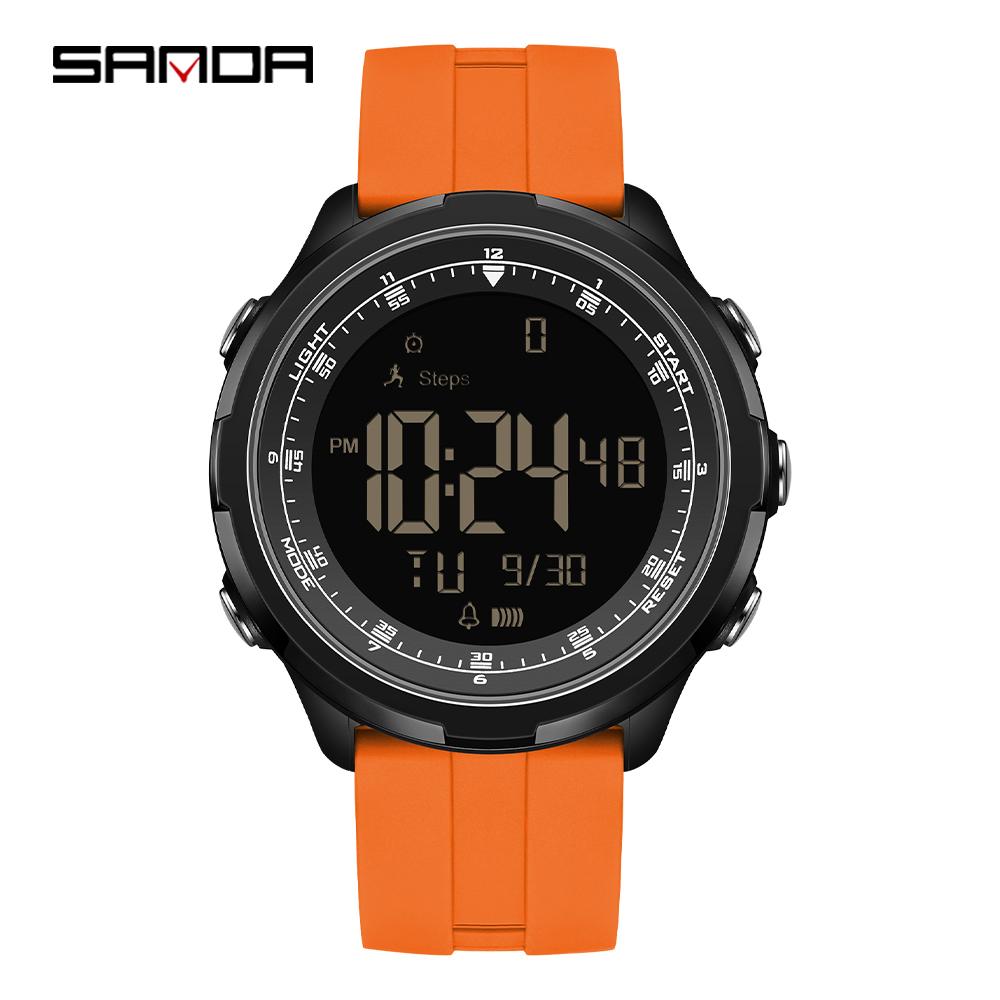 SANDA 9065 Fashion Men's Electronic Watch Simple Night Light Calendar Alarm Clock Waterproof and Shockproof Men's Digital Watch