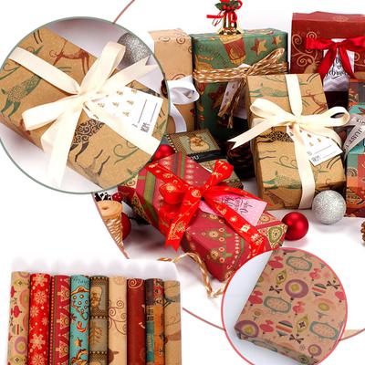 Hârtie de împachetat de Crăciun Colecția Elemente de Crăciun Hârtie de împachetat pe o singură față Plaid Barn-Elan și alte modele-70cmX50cm