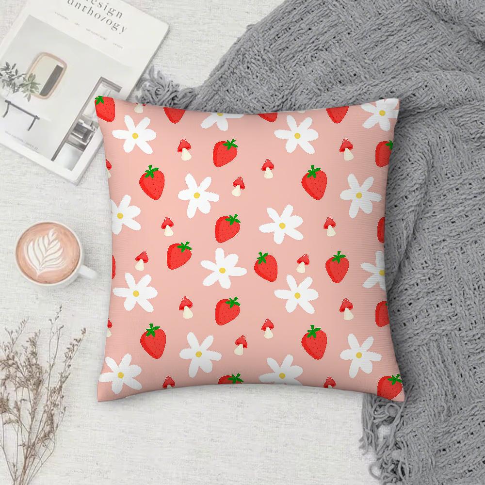 Cartoon Strawberry Pillow Case Square Double-Sided Printing Sofa Cushion Cover Pillowcase Bedroom Bedside
