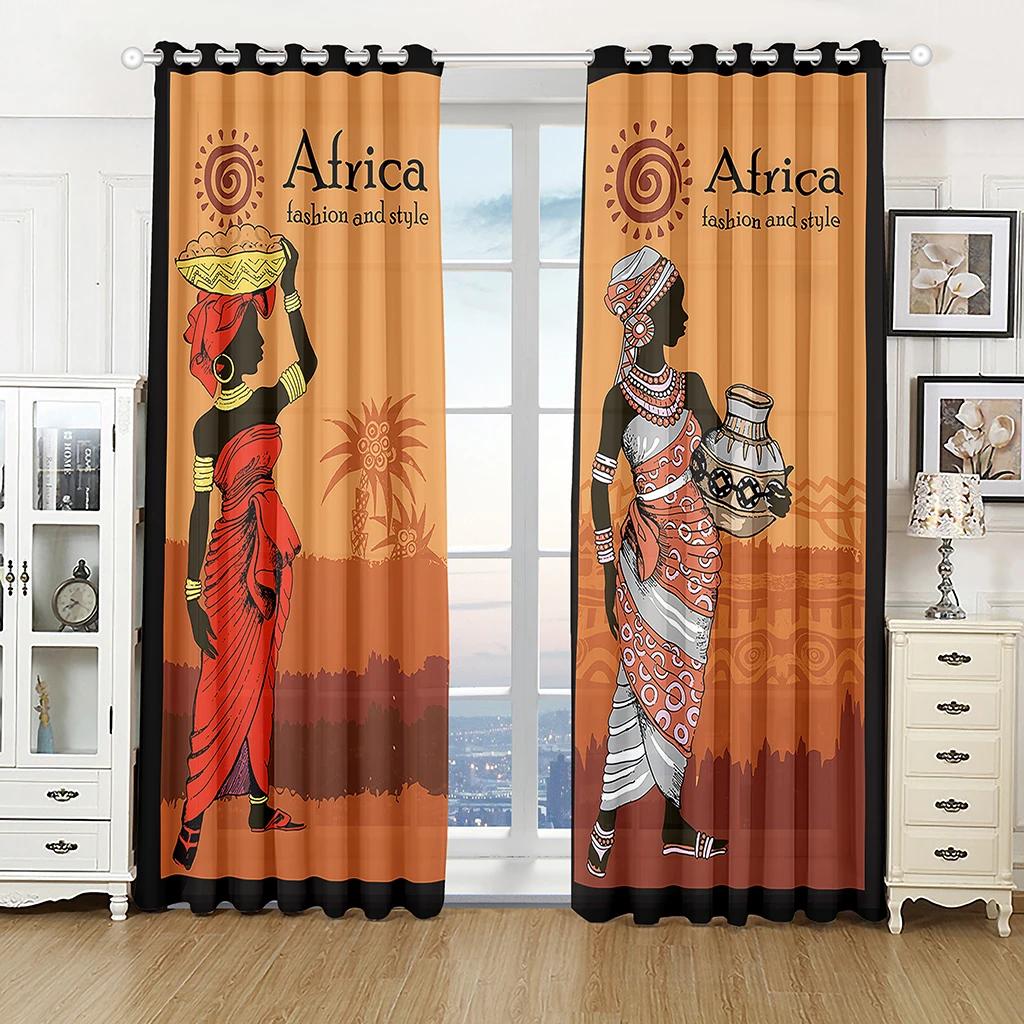 Kenya Nature Three African Woman Kitchen Curtains for Living Room Bedroom Decoration Curtains Drapes