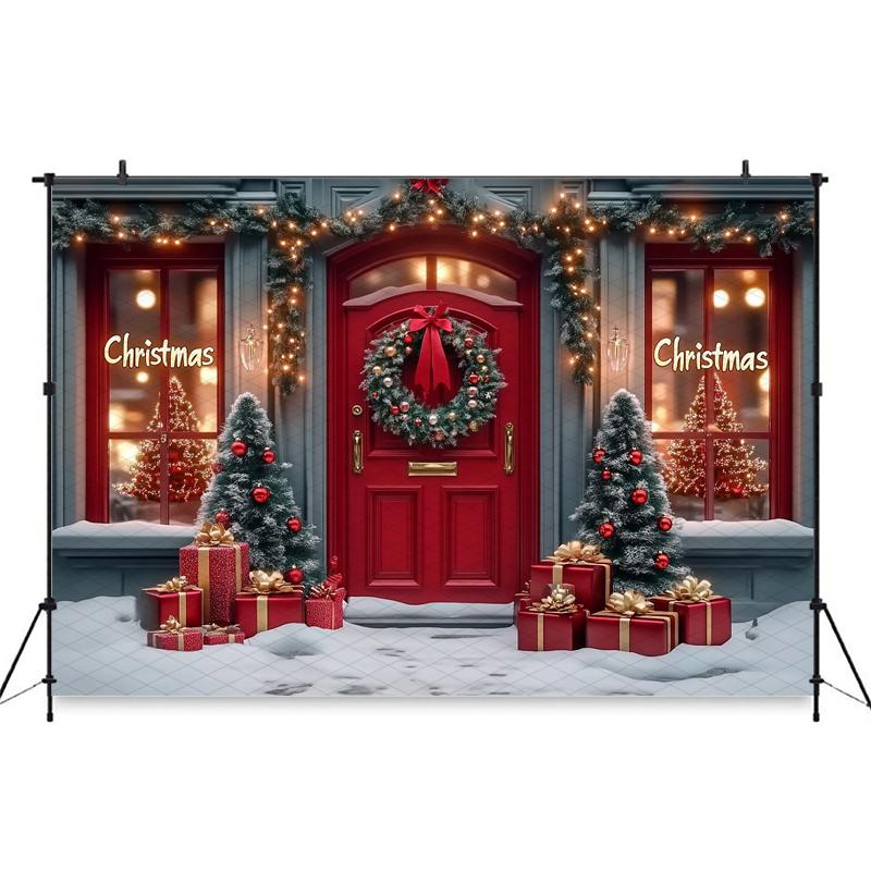 Mocsicka Christmas Photography Backgrounds Xmas Tree Decor Family Festival Party Photo Backdrops Winter Snow Door Pattern Banner