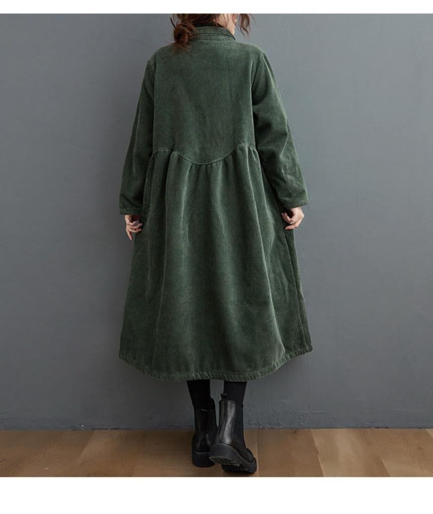 YAYUPLUS Long Corduroy Shirt Dress with Fleece Perfect for Fall and Long Midi Open Long Loose and Casual Style Women's Lining, Winter, Length, Front,