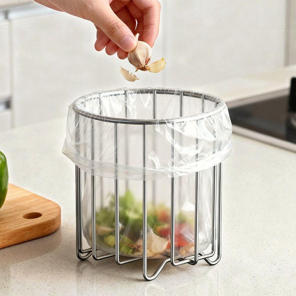 Multifunctional Trash Bag Holder Stainless Steel Rubbish Drain Basket  Organizational Tool