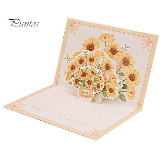 Pop-Up Greeting Card 3D Flower Bouquet Card Handmade Rose Sunflower Tulip Gift Card for Mother's Day Graduation Anniversary