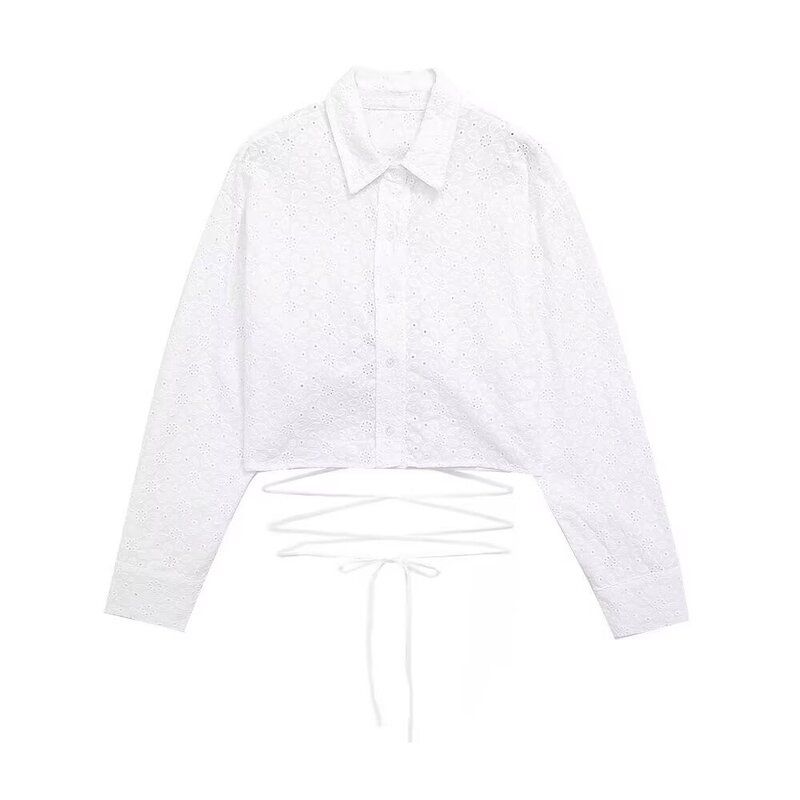 Fashion Wind 2024 New Fall Women's Clothing Stylish Long Sleeves All-Matching Hollow Embroider Short Shirt 7102001