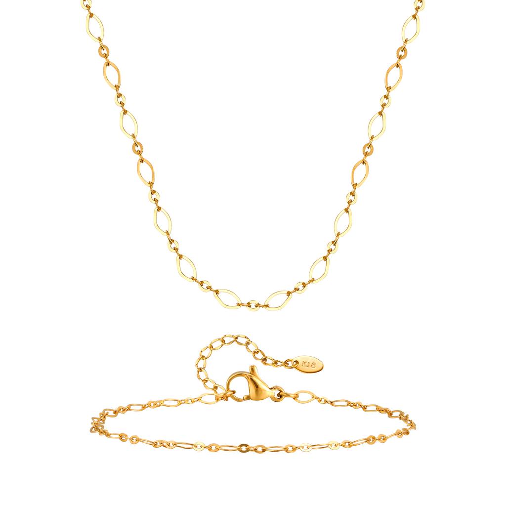 Stainless Steel Exquisite Jewelry Set Bracelet Necklace,Golden Rhombus Handmade Chain Jewelry Gift,Bohemia Waterproof Set