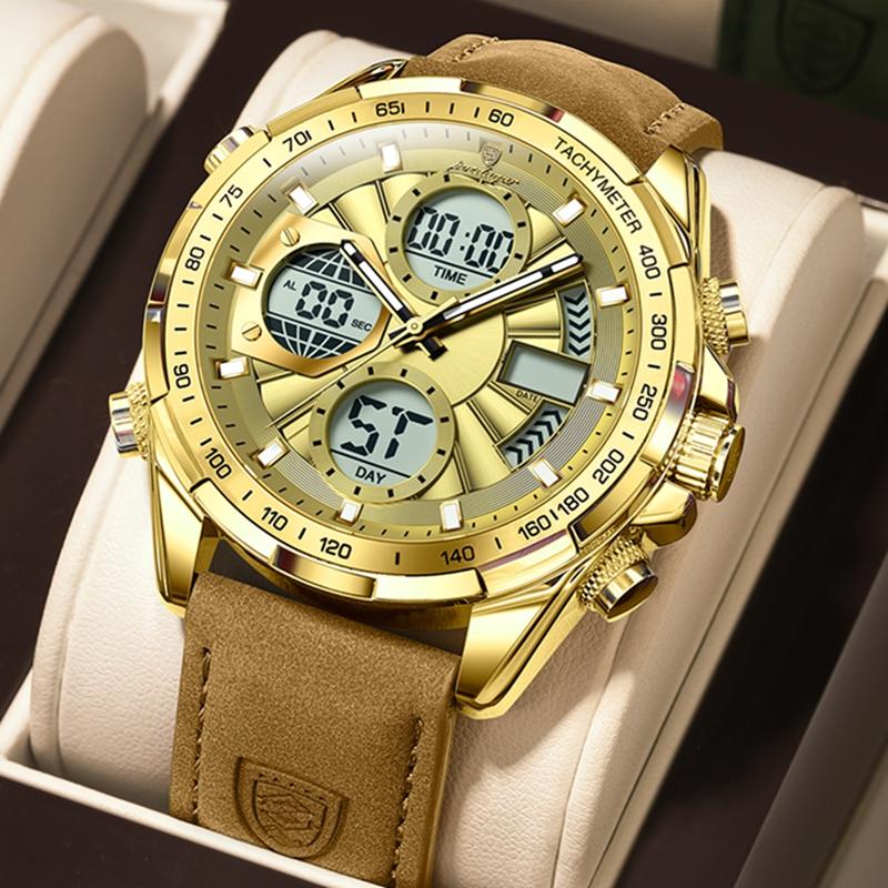 Luxury Men Watch Luminous Week Date Dual Time Display Digital Man Clock Alarm Electronic Men's Quartz Watches