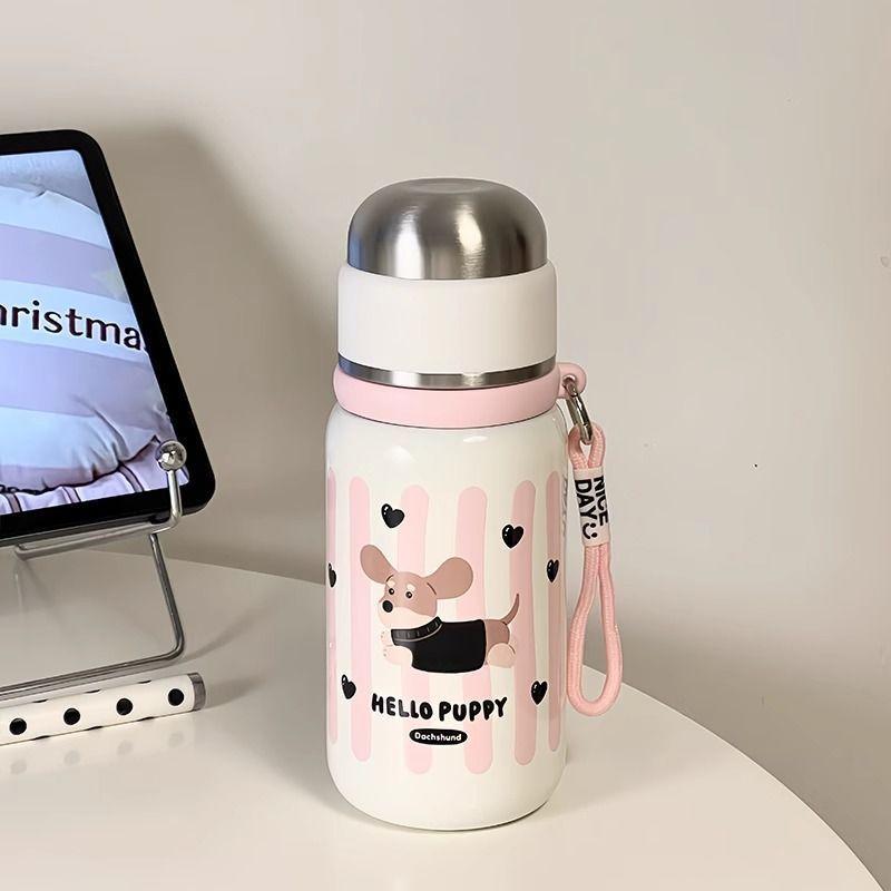 Cute Cartoon Puppy Thermos Stainless Steel Bottle With Tea Separation Vacuum Insulation Water Cup Portable Direct Drinking Cups