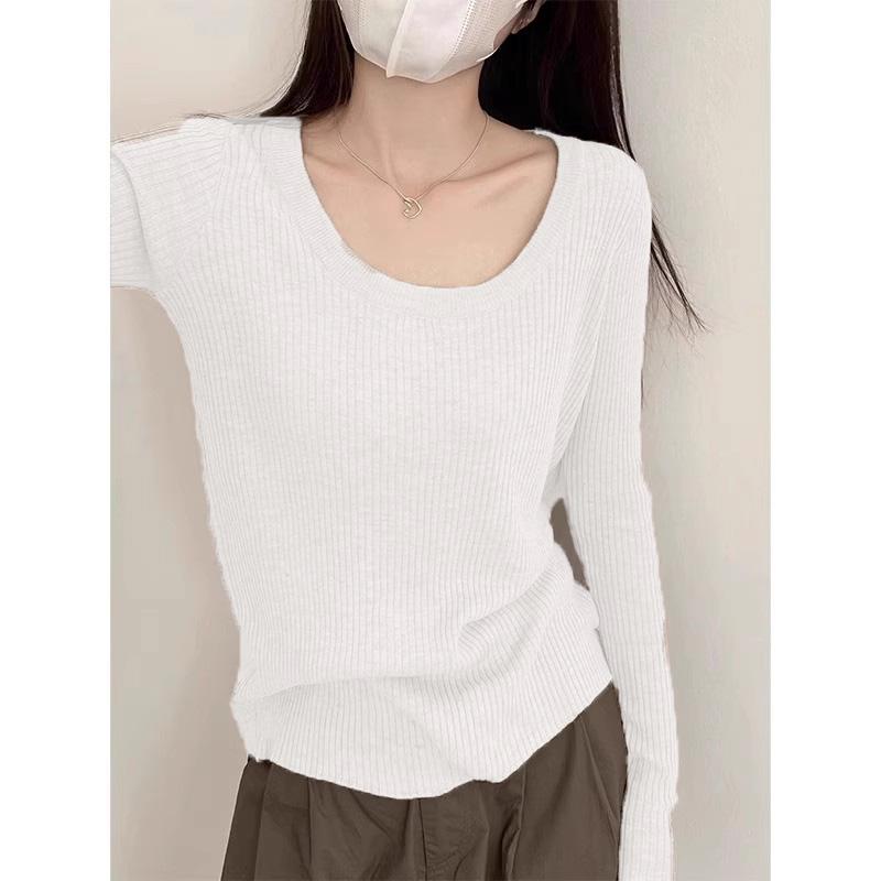 

Women s Spring 2025 Trendy U-Neck Gray Knitted Slim-Fit Sweater Top Extra Large