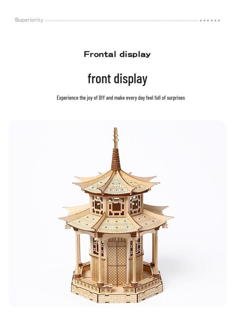 3D Wooden Octagonal Pavilion Puzzle: Classical Chinese Garden Mortise & Tenon Educational Toy